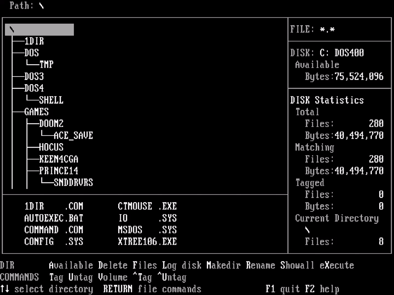 XTree, a DOS file manager
